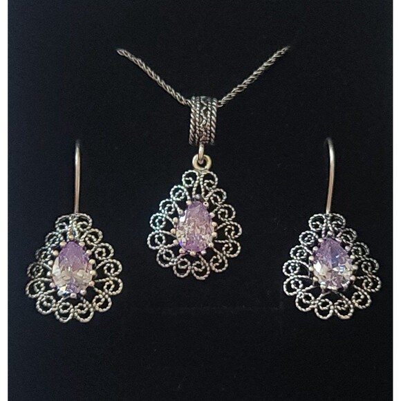 925 Sterling Silver Turkish Filigree Wedding Jewelry Set for Women, HandmadeGift - Picture 3 of 7
